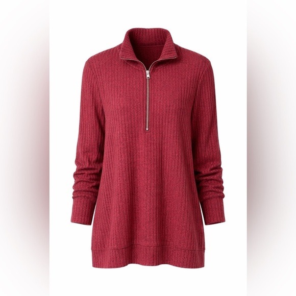torrid Sweaters - Torrid 2 (2X) Burgundy Ribbed Quarter Zip Tunic Sweater | Transitional Layer